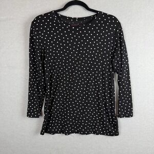 Gudrun Sjoden Black White Polka Dot Lyocell Stretch Long Sleeve Top Womens M